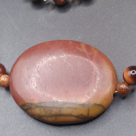 Sterling Silver 22'' Necklace with Goldstone Beads & Jasper Stone Pendant - Picture 3 of 7